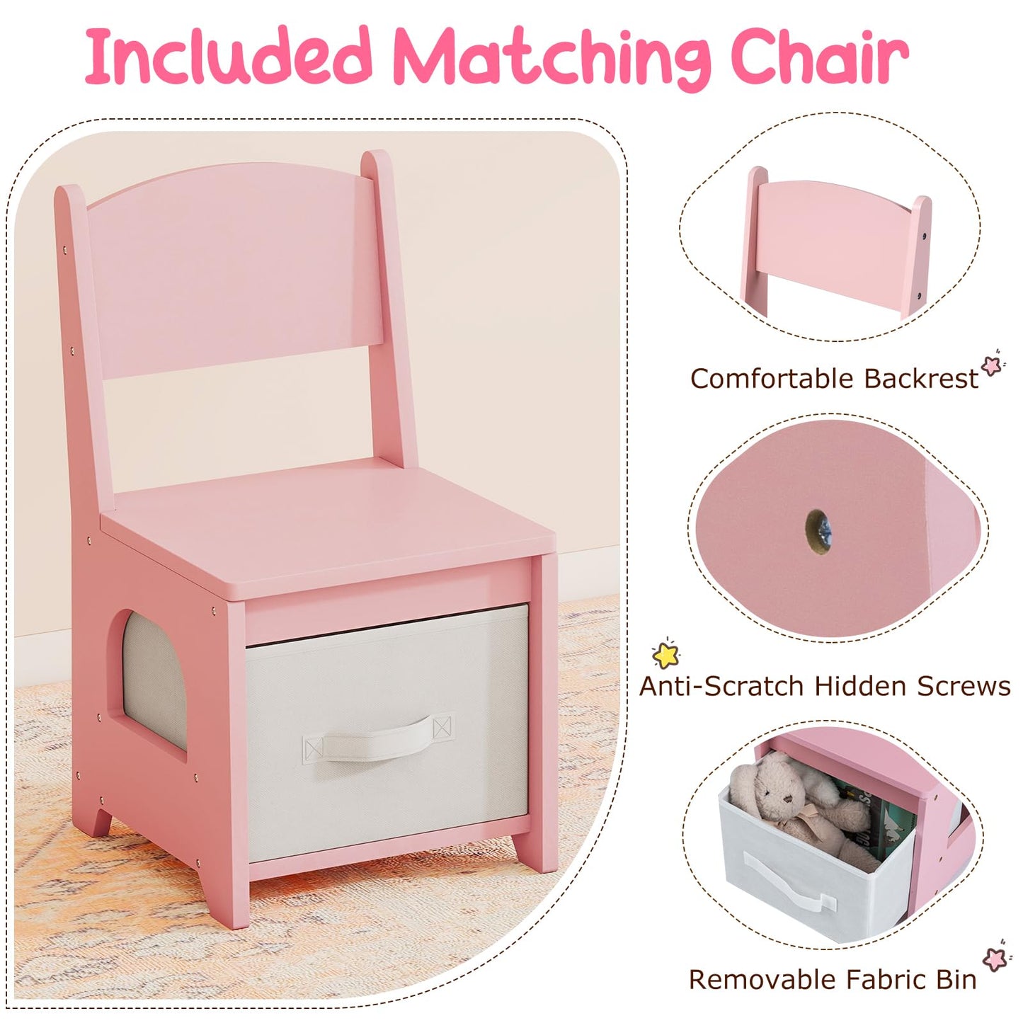 Kids Vanity Set Pretend Play Dressing Table Set with 3-Color Lighting Modes