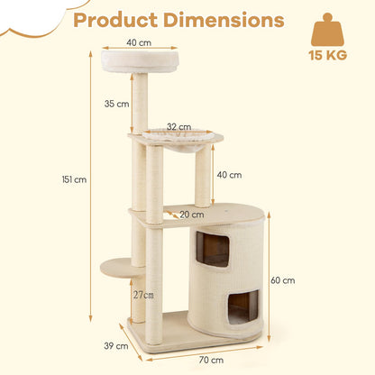 151cm Wooden Cat Climbing Tower with 2-Story Condo
