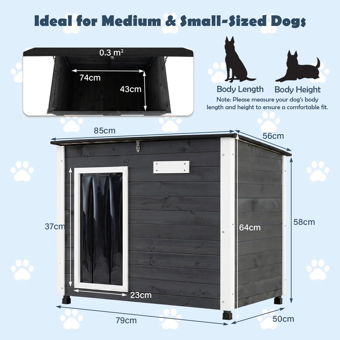 Wooden Dog House, Outdoor Weatherproof Pet Shelter