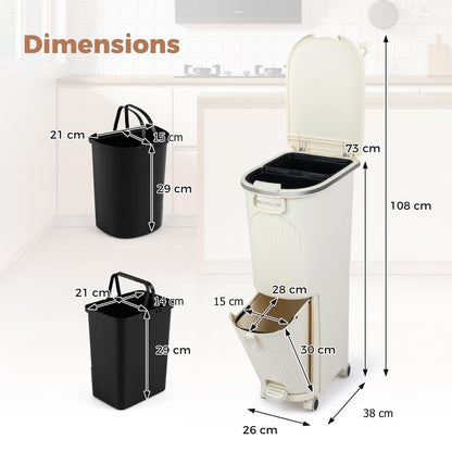 Recycling Bins, 43L Dry and Wet Separation Trash Can with 3 Compartments