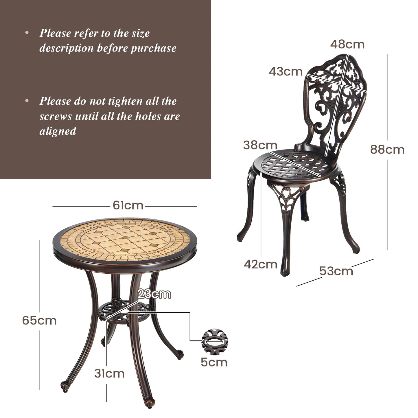 3 Pieces Patio Bistro Set for Porch Garden Poolside Backyard