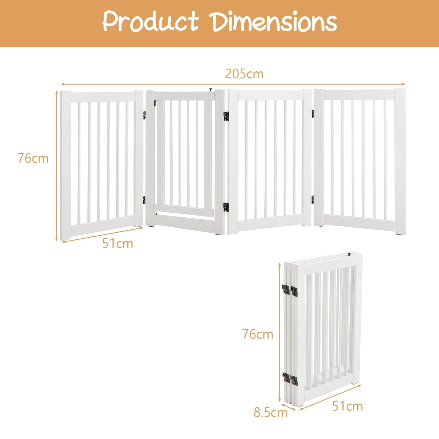 4 Panels Wooden Dog Gate with Door Walk Through