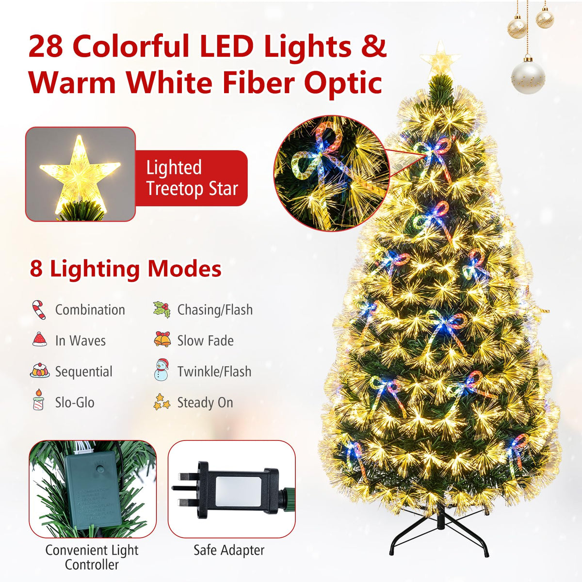 5FT Fiber Optic Christmas Tree, Pre-lit Artificial Xmas Tree