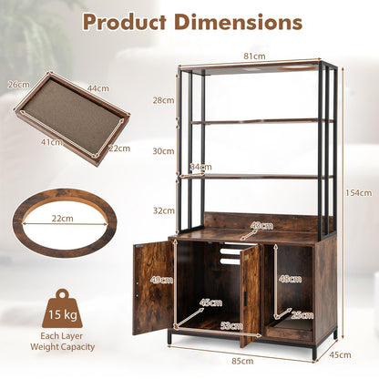 Cat Litter Box Enclosure with 3-tier Storage Shelves
