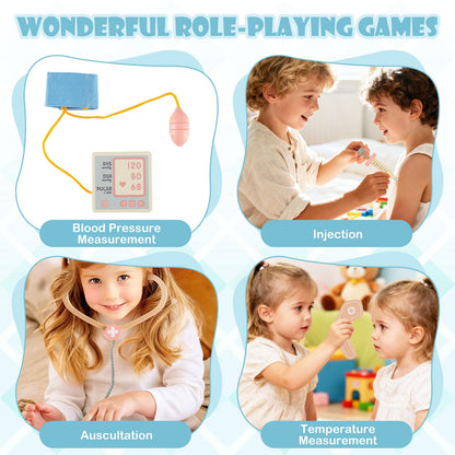 Wooden Pretend Hospital Office Kit with Eye Chart and Toy CT Machine