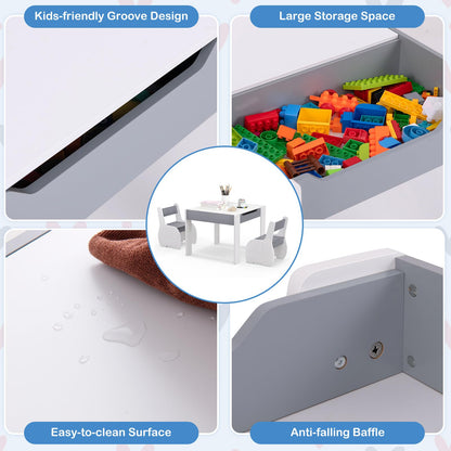 Wooden Kids Table and Chair Set with Hidden Storage