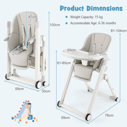 Adjustable Toddlers Reclining Highchair with Detachable Double Trays