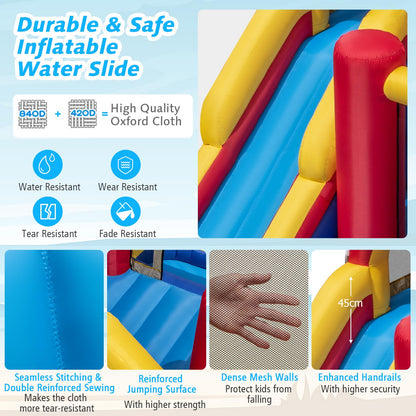 Inflatable Water Park, Kids Bouncy Castle with Double Slides, 2 Splash Pools