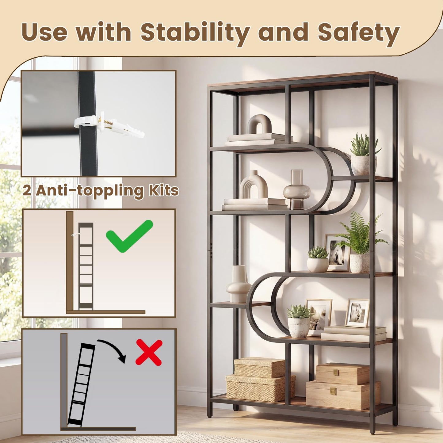 8-Tier Bookshelf Tall Etagere Bookcase with Open Storage Shelves