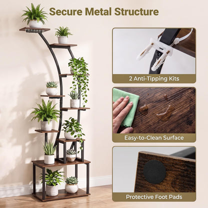 Plant Stand with Grow Lights, 161cm Tall 9-Tier Corner Metal Plant Shelf Flowerpot Holder