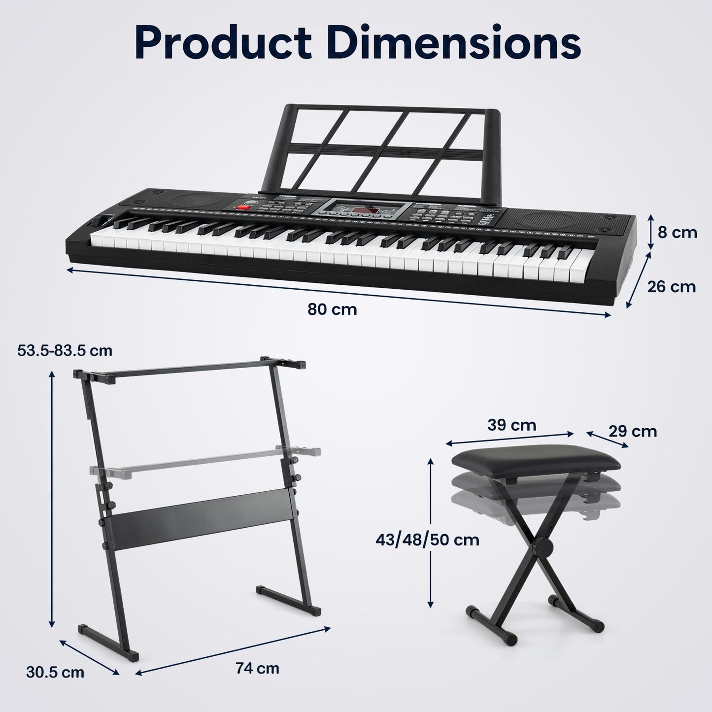 61 Key Digital Piano Keyboard, Electric Piano with Adjustable Stand