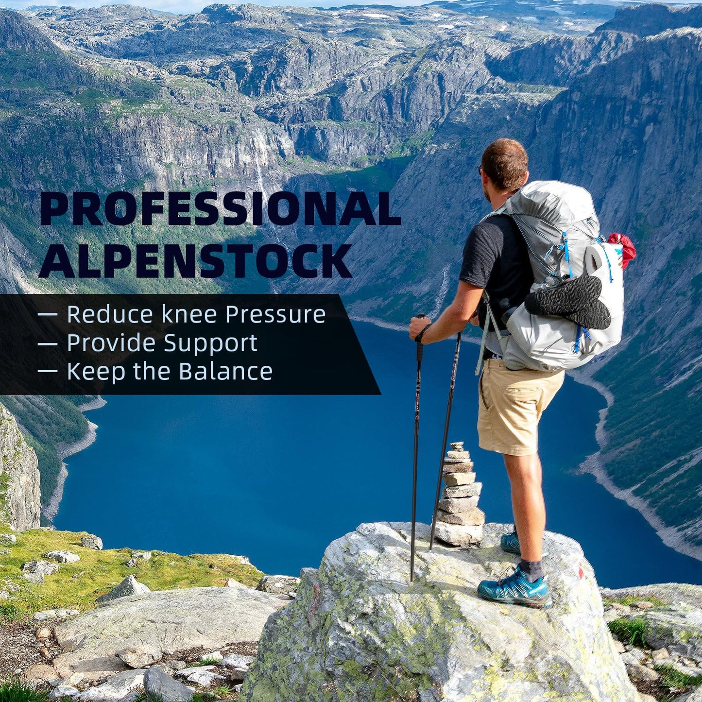 Hiking Pole Aluminum Trekking Pole Walking Pole Adjustable 65-135 cm