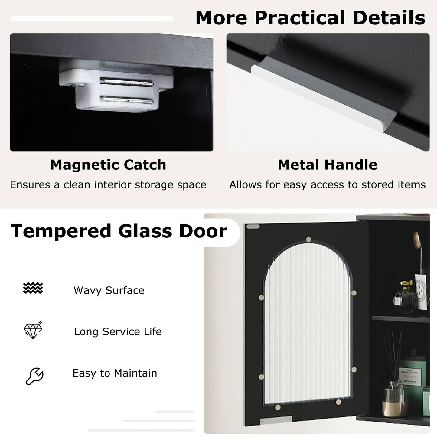 Bathroom Wall Cabinet, Wall-Mounted Wooden Storage Cupboard