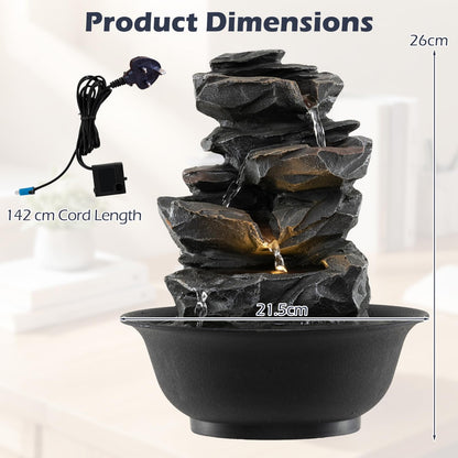 Indoor Water Fountain, Tabletop Indoor Water Feature with LED Light