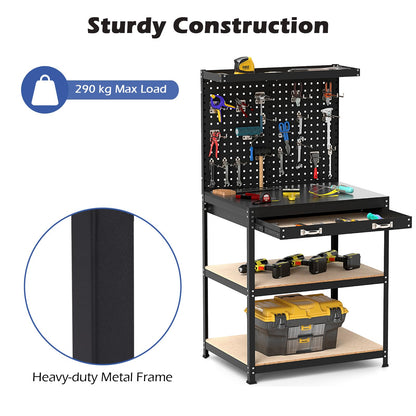 81 x 41 CM Workbench with Pegboard and Drawer and Shelves