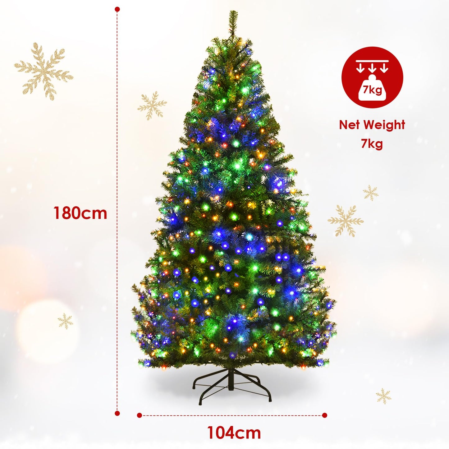 6 FT Pre-Lit Artificial Christmas Tree with 350 Warm White and Multicolored LED Lights