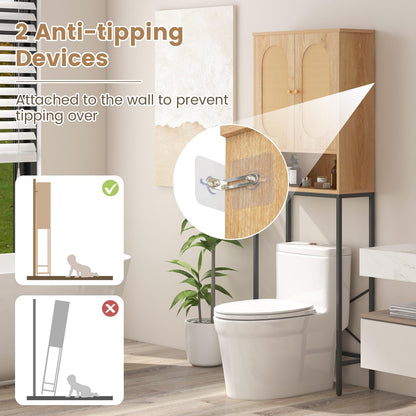 Over The Toilet Freestanding Toilet Storage Cabinet with Rattan Doors