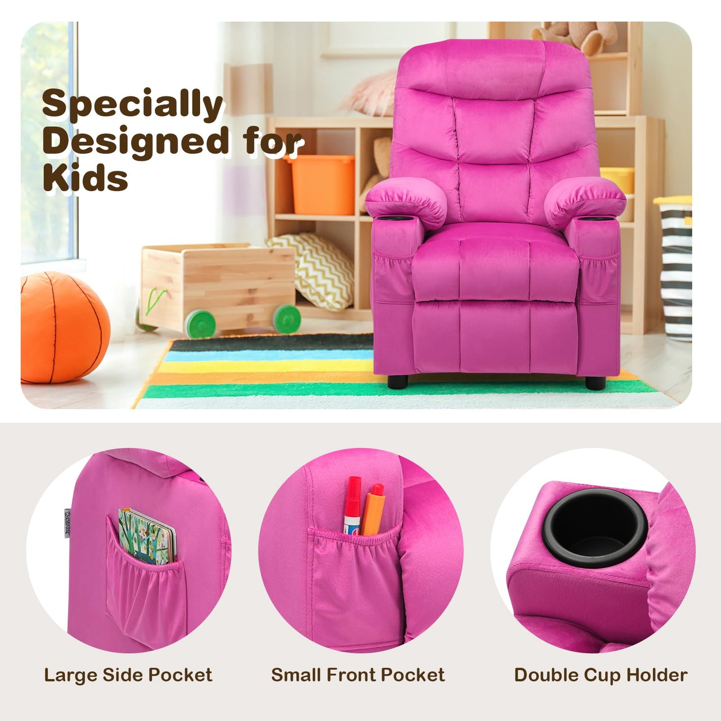 Adjustable Larger Kids Lounge Recliner Chair with 2 Cup Holders