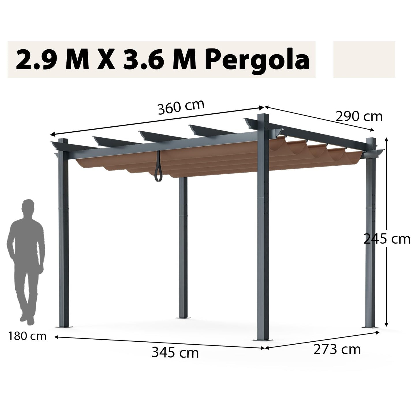 2.9 X 3.6m Metal Pergola with Retractable Roof