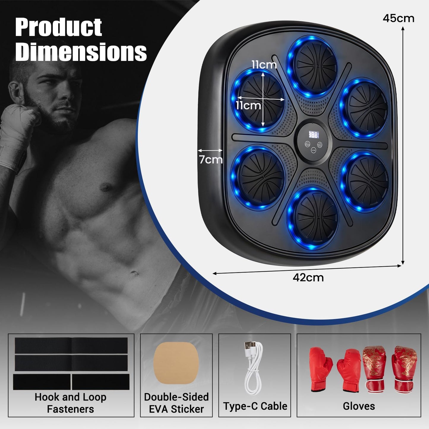 Music Boxing Machine, Wall Mounted Electronic Boxing Target with Gloves