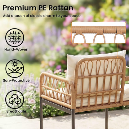 Rattan Jack and Jill Seat with Built-In Table and Cushions for Patio Balcony