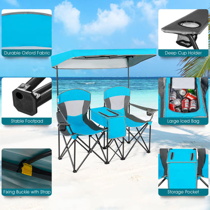 Outdoor Portable Double Folding Camping Chair with Canopy