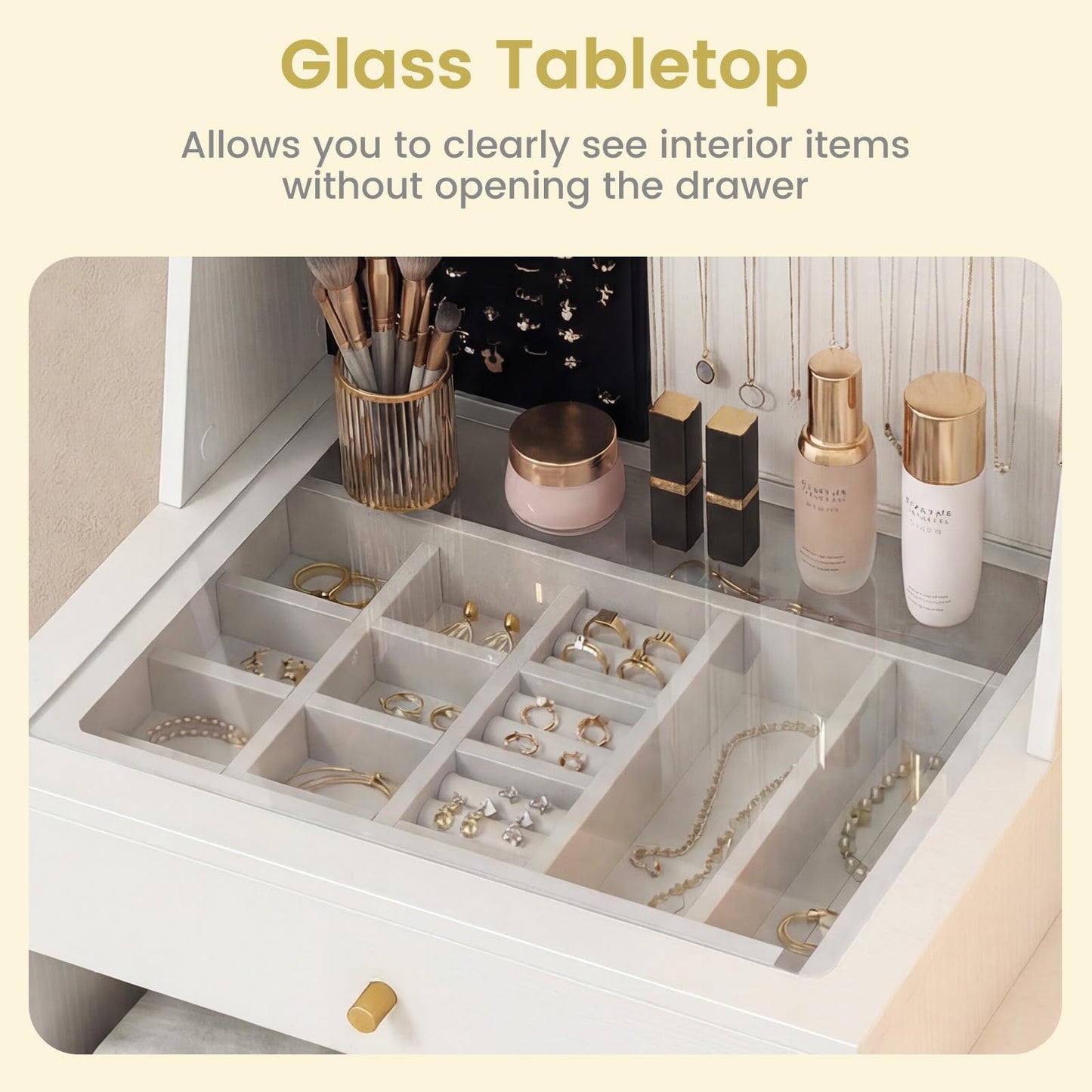 Dressing Table with 3-Color LED Lights Swivel Mirror and Stool