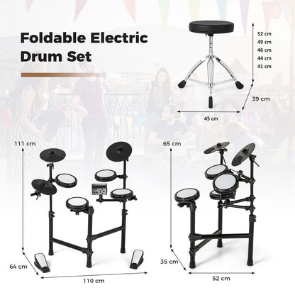 Electric Drum Set Foldable Drum Kit with 18 CM Mesh Drum Pads
