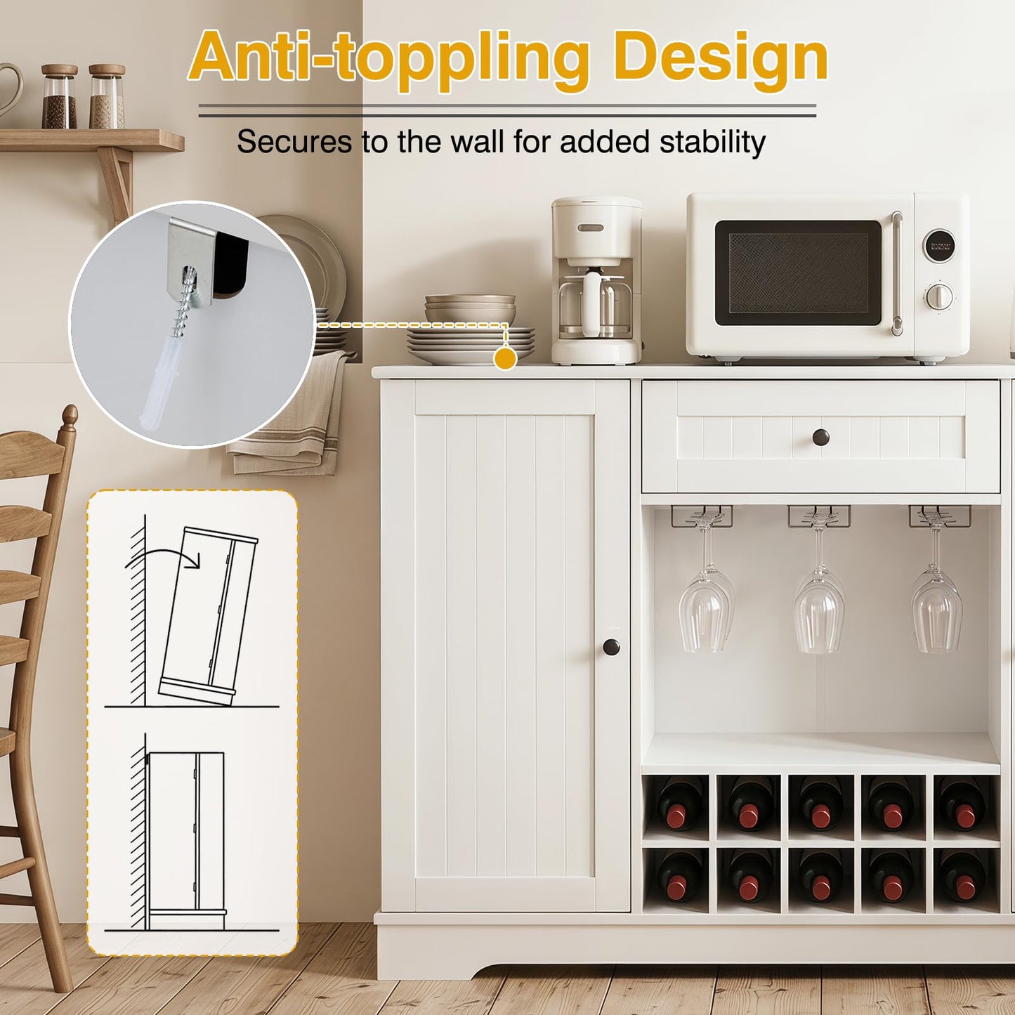 Sideboard Cabinet 120 CM Kitchen Storage Cabinet with Door Shelves
