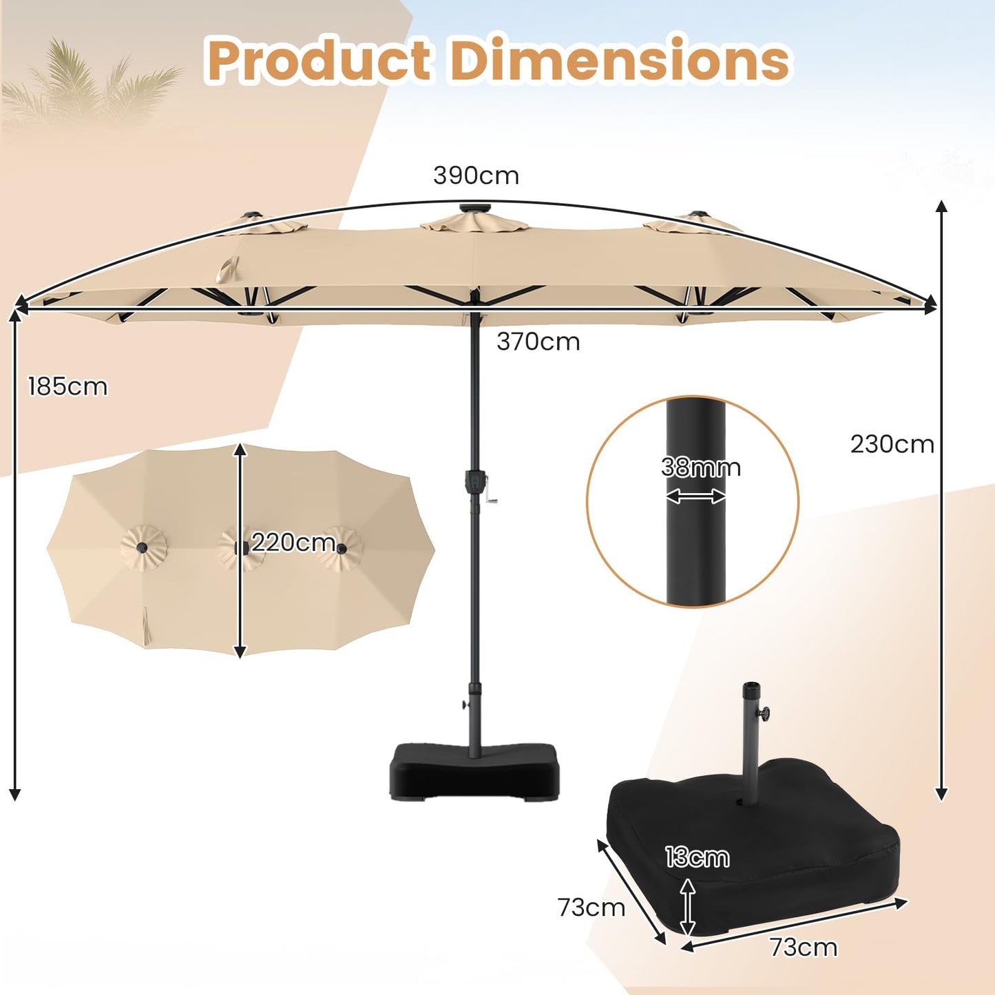 4m Double Sided Garden Parasol, Extra Large Outdoor Sun Umbrella