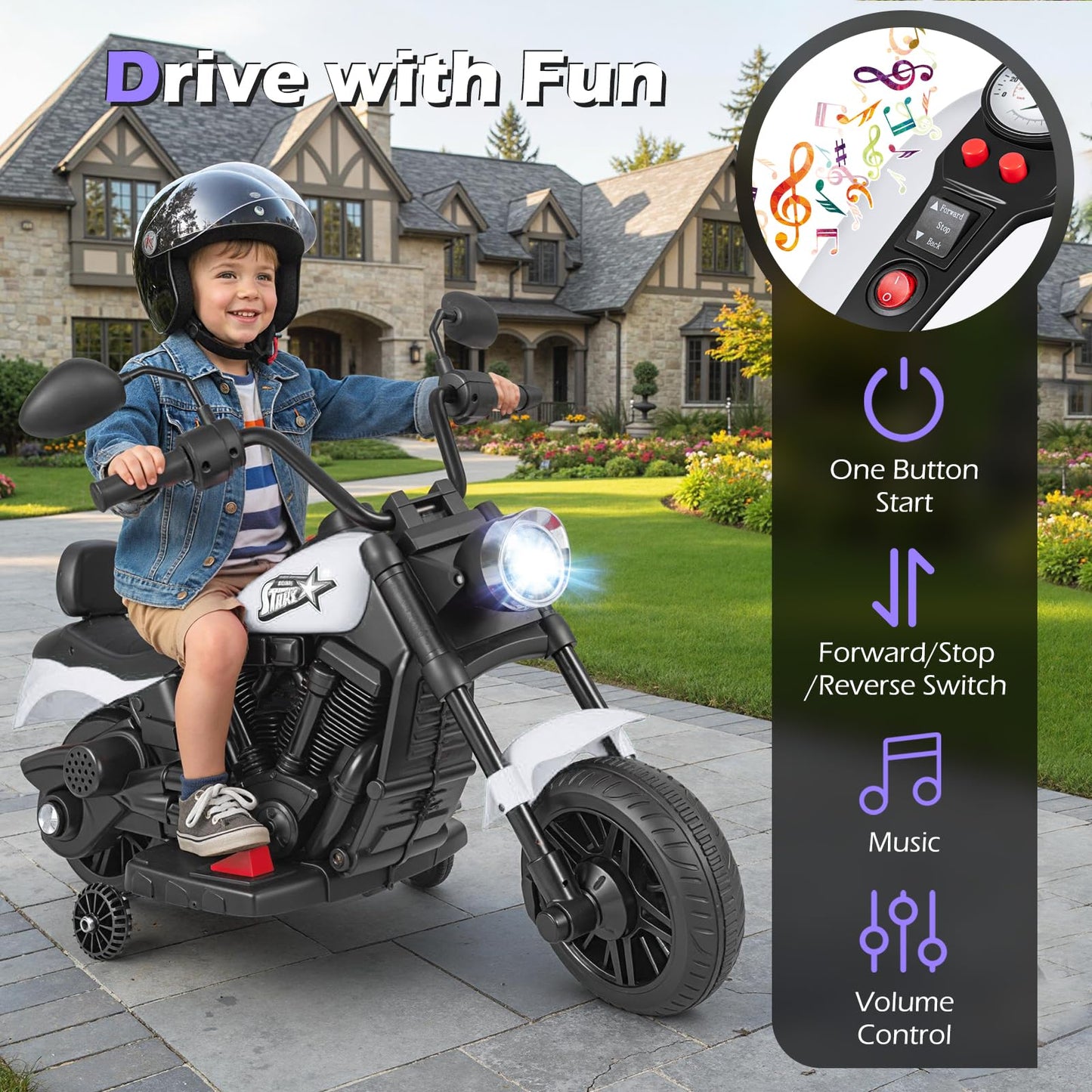 6V Kids Motorbike, Electric Ride on Motorcycle with Headlight