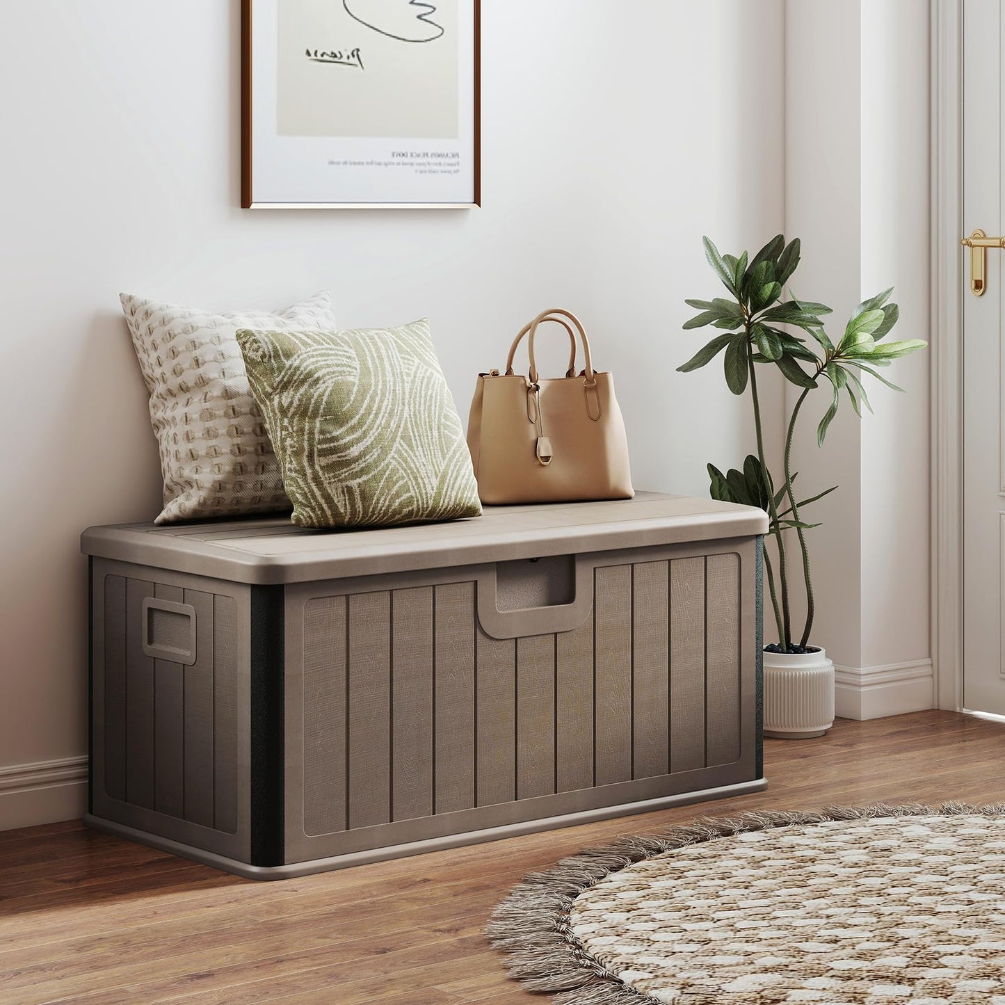 380L Waterproof Resin Deck Box Bench with Lockable Lid & Side Handles