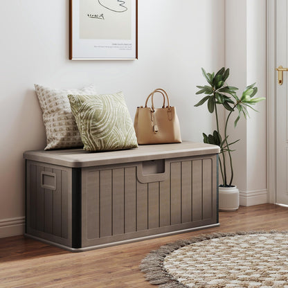 380L Waterproof Resin Deck Box Bench with Lockable Lid & Side Handles