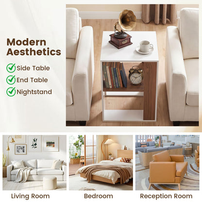 Sofa Side Table, 2-Tier Square End Table with Storage Shelf