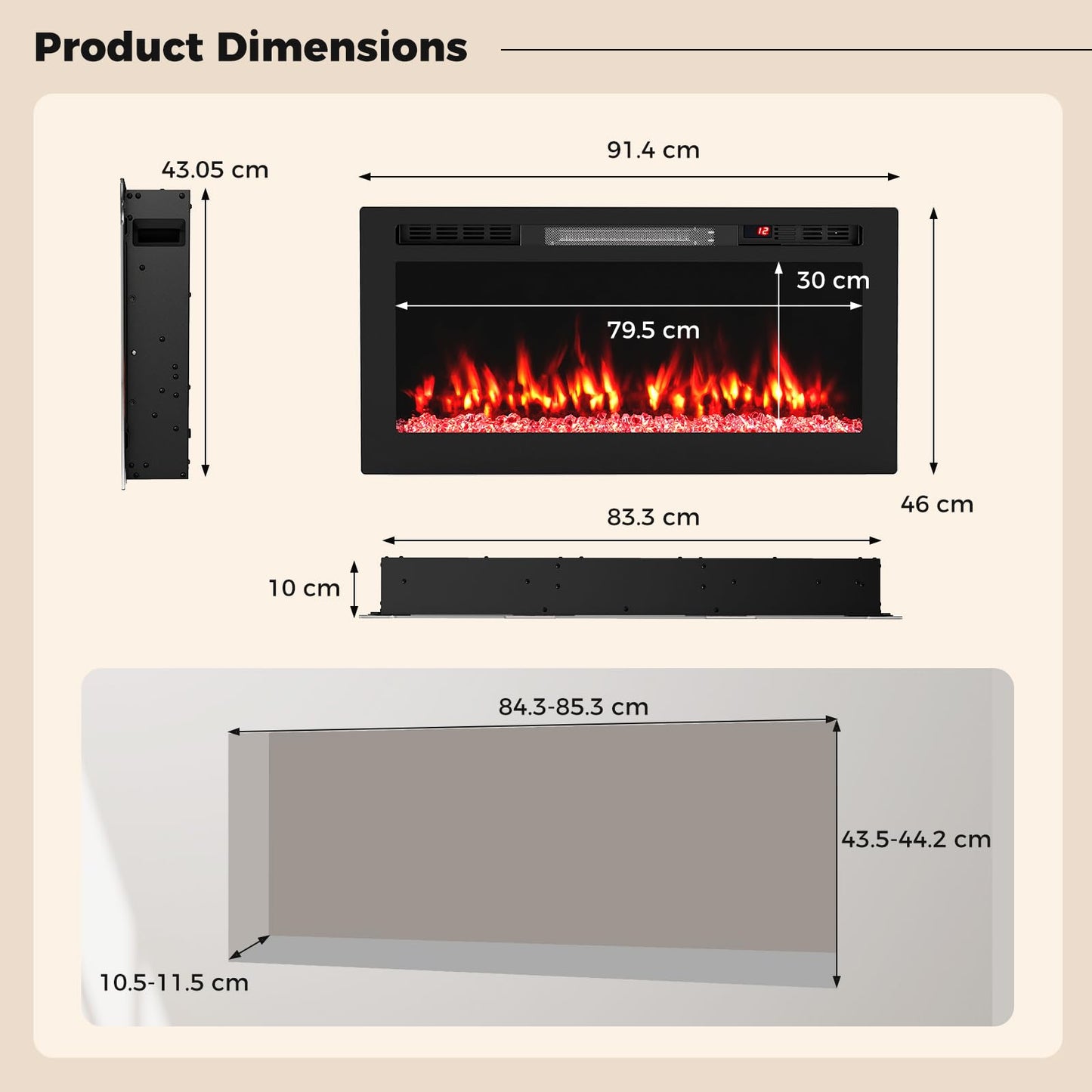 WiFi-Enabled Electric Fireplace Compatible with Alexa and Google Assistant