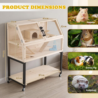 Wooden Hamster Cage, 2-Tier Small Animal House with Acrylic Windows