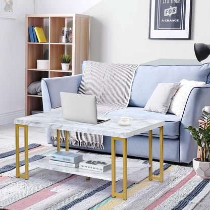 Marble Effect Cocktail Center Table with Storage Shelf