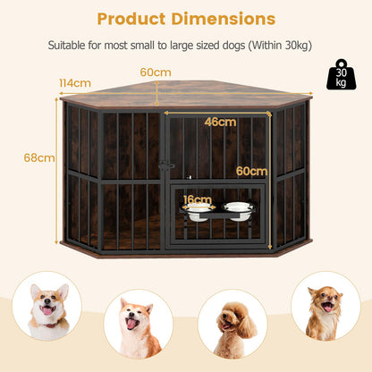 Corner Dog Crate Space Saving Dog Cage with Adjustable Feeder