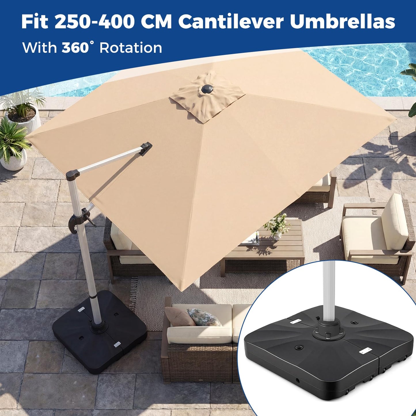 Parasol Base with Wheels, Heavy-Duty Offset Patio Umbrella Stand