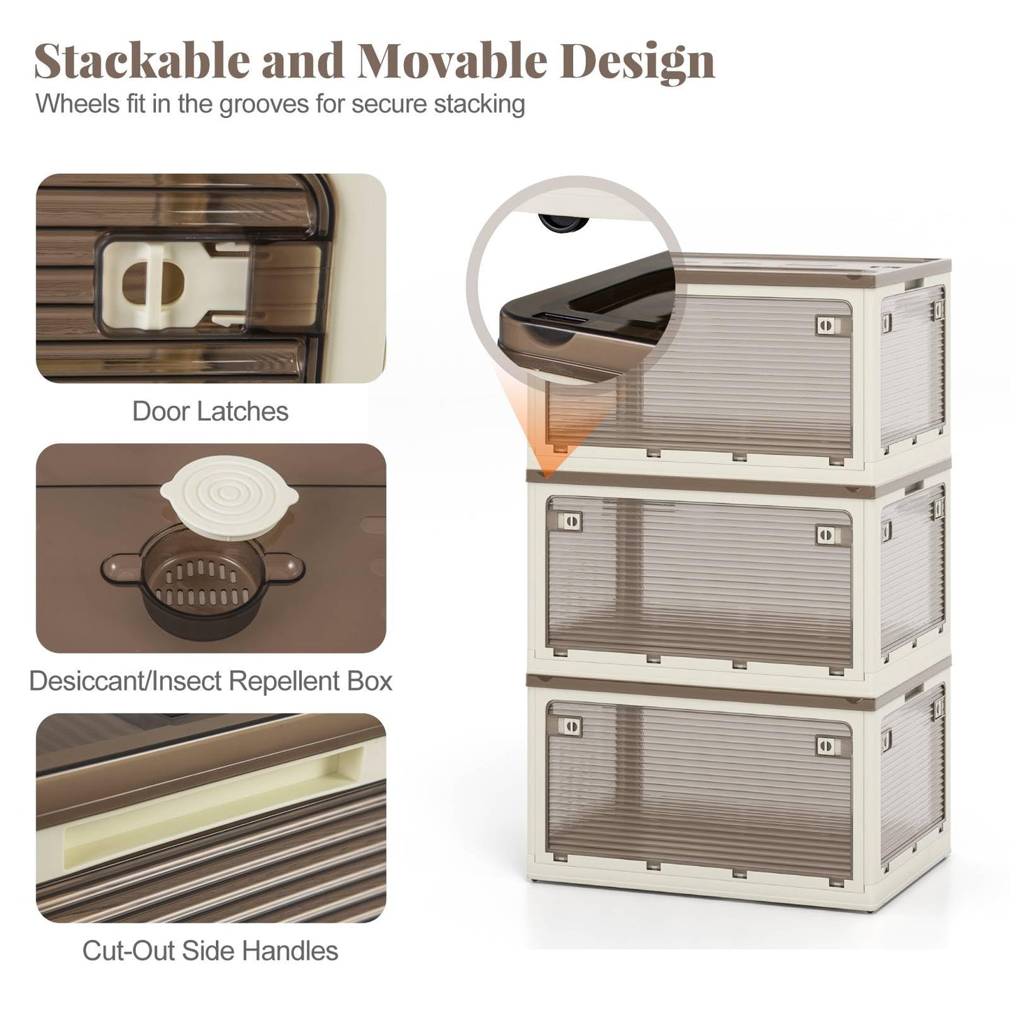 292 L Collapsible Storage Bins 3-Pack Stackable Storage Boxes with Lids