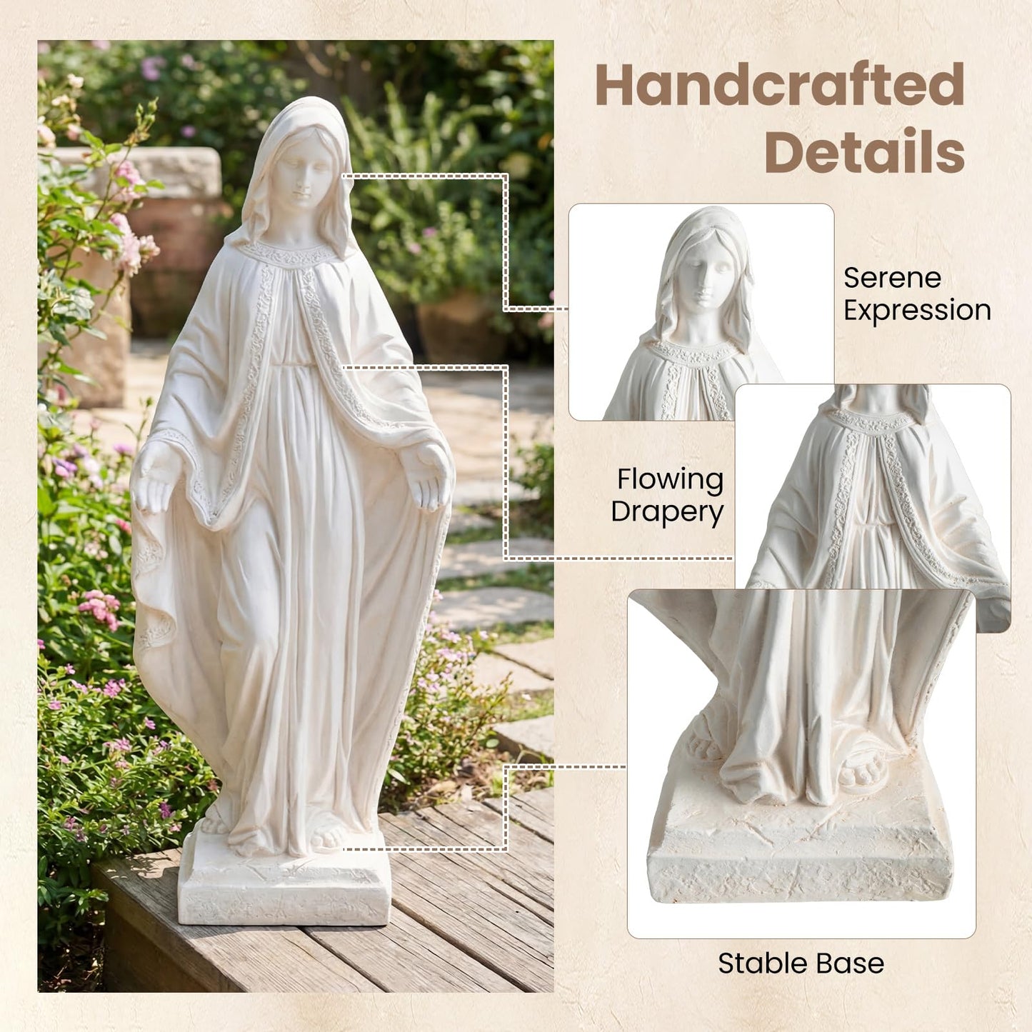 Garden Statue, Tall Virgin Mary/St. Francis Statue, Indoor Outdoor Religious Sculpture Art Decoration