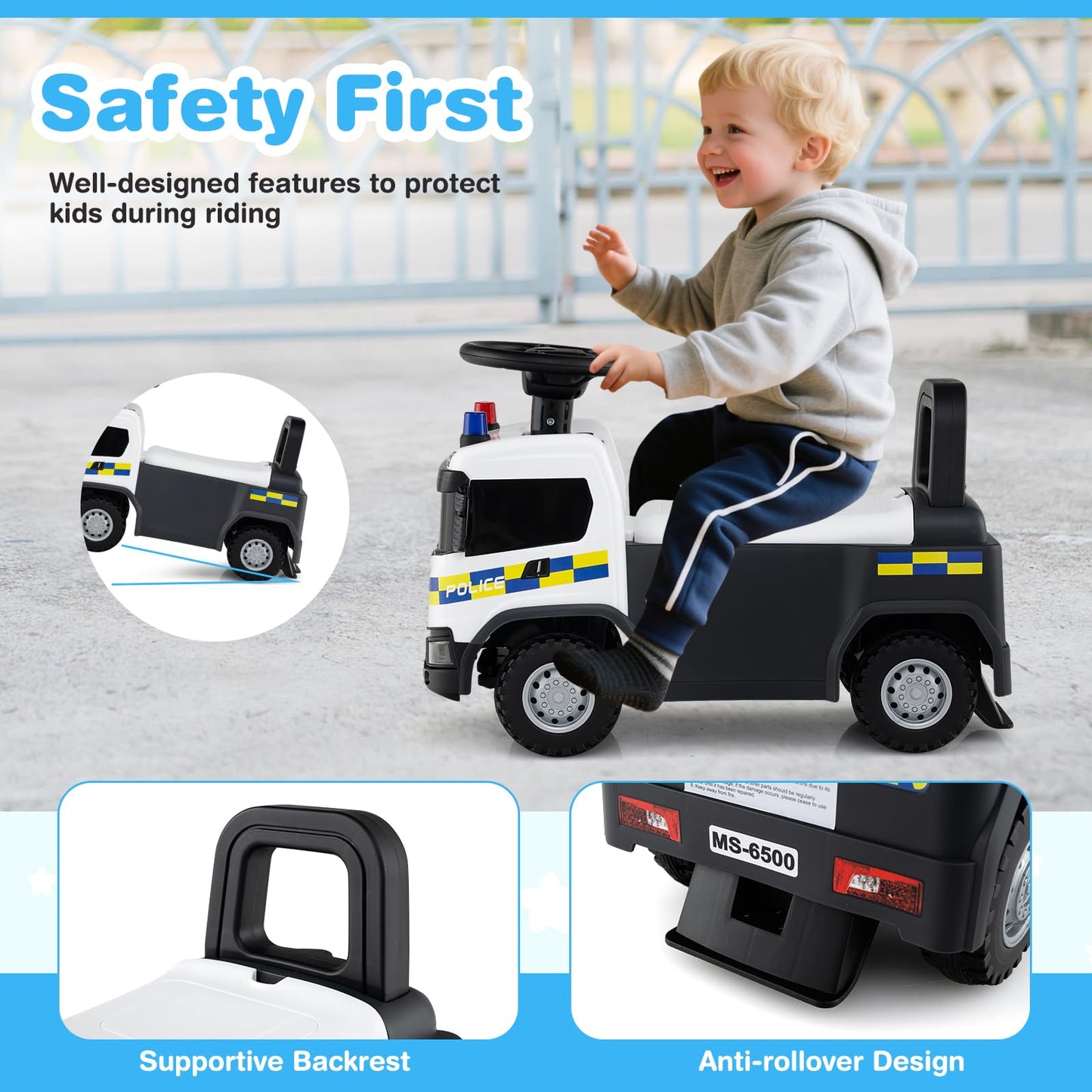 Kids Ride On Push Car with Lights and Under-seat Storage