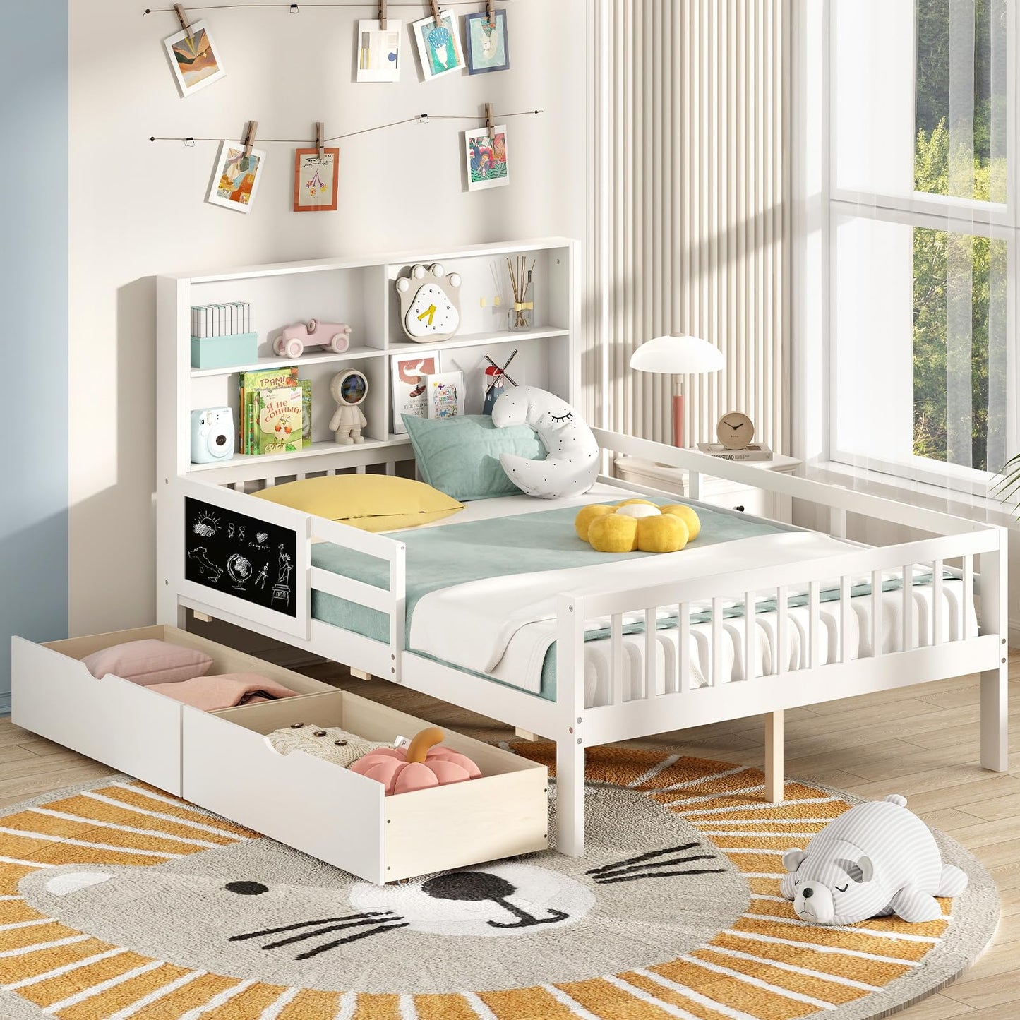 Single/Double Size Bed Frame with 2 Storage Drawers White