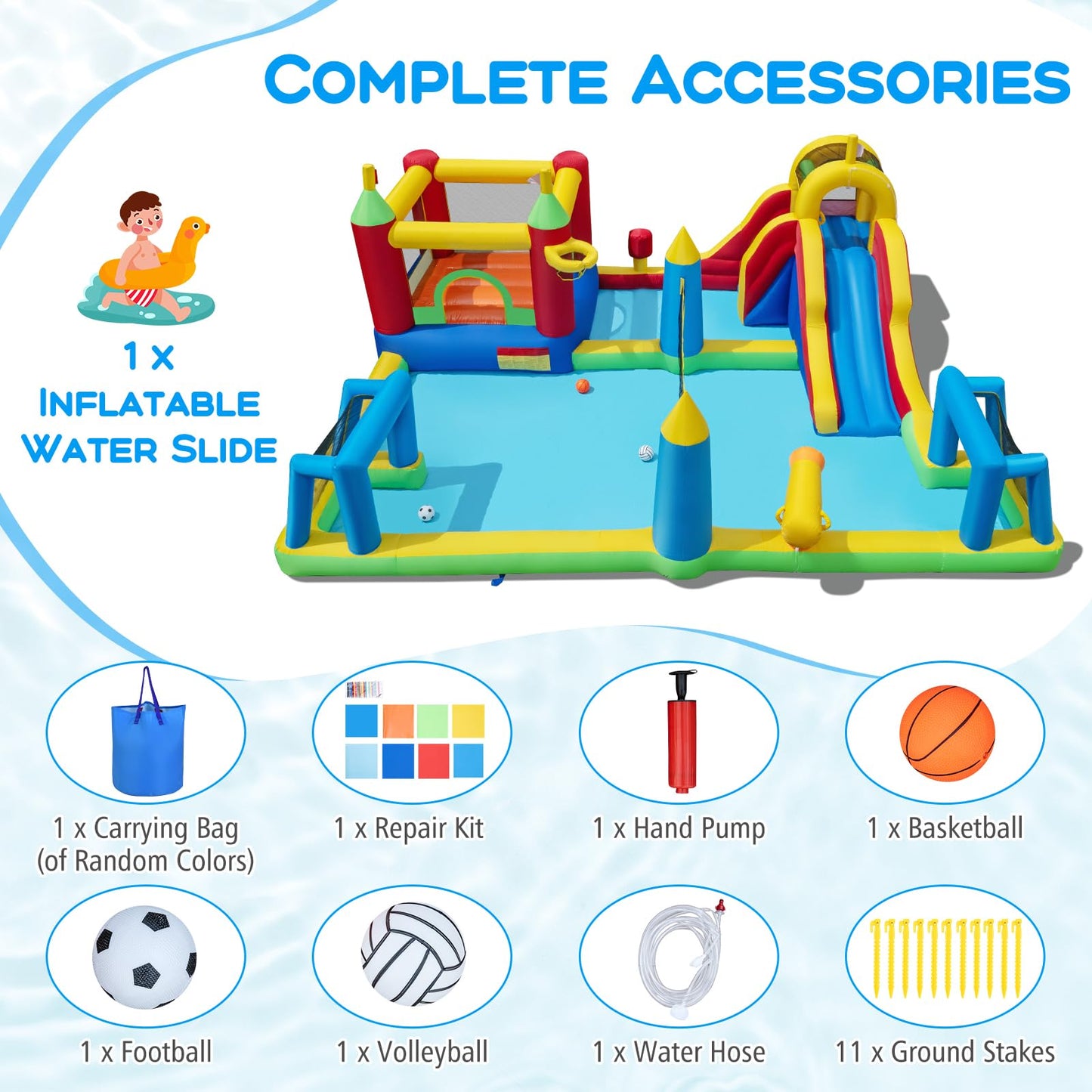 Maxmass Kids Water Park, Inflatable Bounce House with Splash Pool,Climbing Wall, Slide