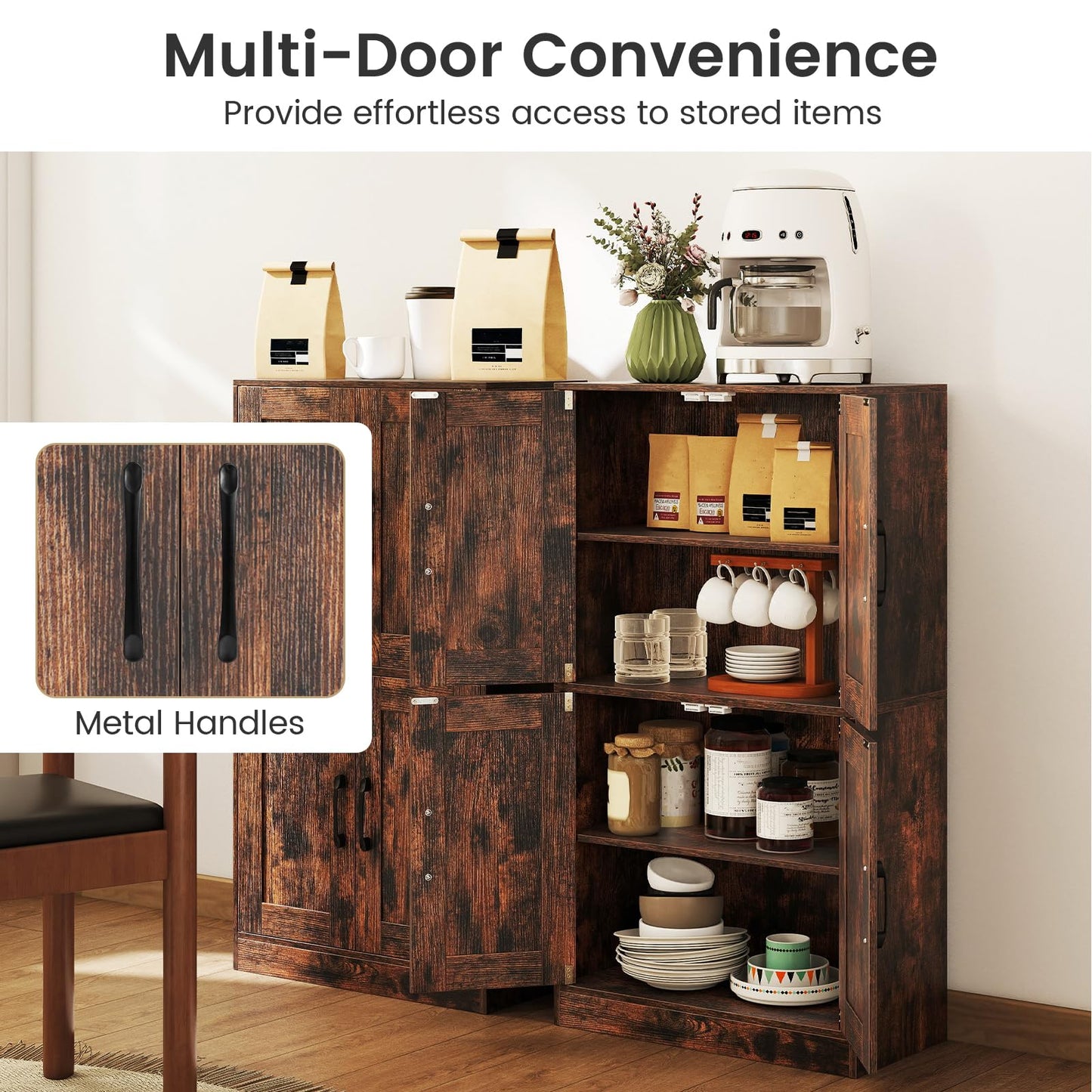 Floor Storage Cabinet with Doors and Adjustable Shelves