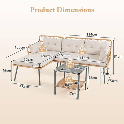 L Shaped Patio Conversation Set with Cushions & Coffee Table