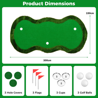 5 x 10 FT Professional Golf Practice Mat Putt Green Carpet with 3 Holes and Balls