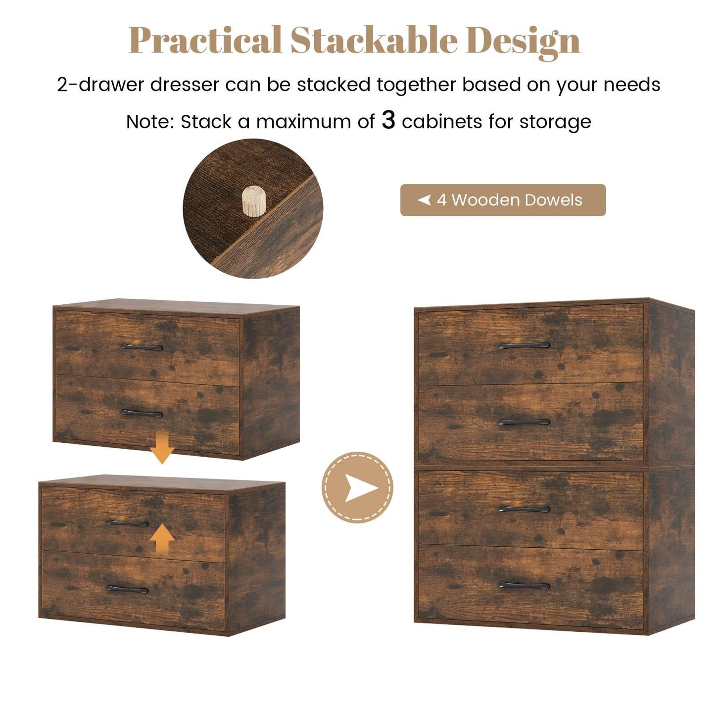 Stackable 2-Drawer Dresser with Anti-scratch Pads and Anti-tipping Devices