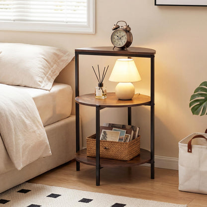 3-Tier Round Side Table, Industrial Nightstand Bedside Table with Storage Shelves