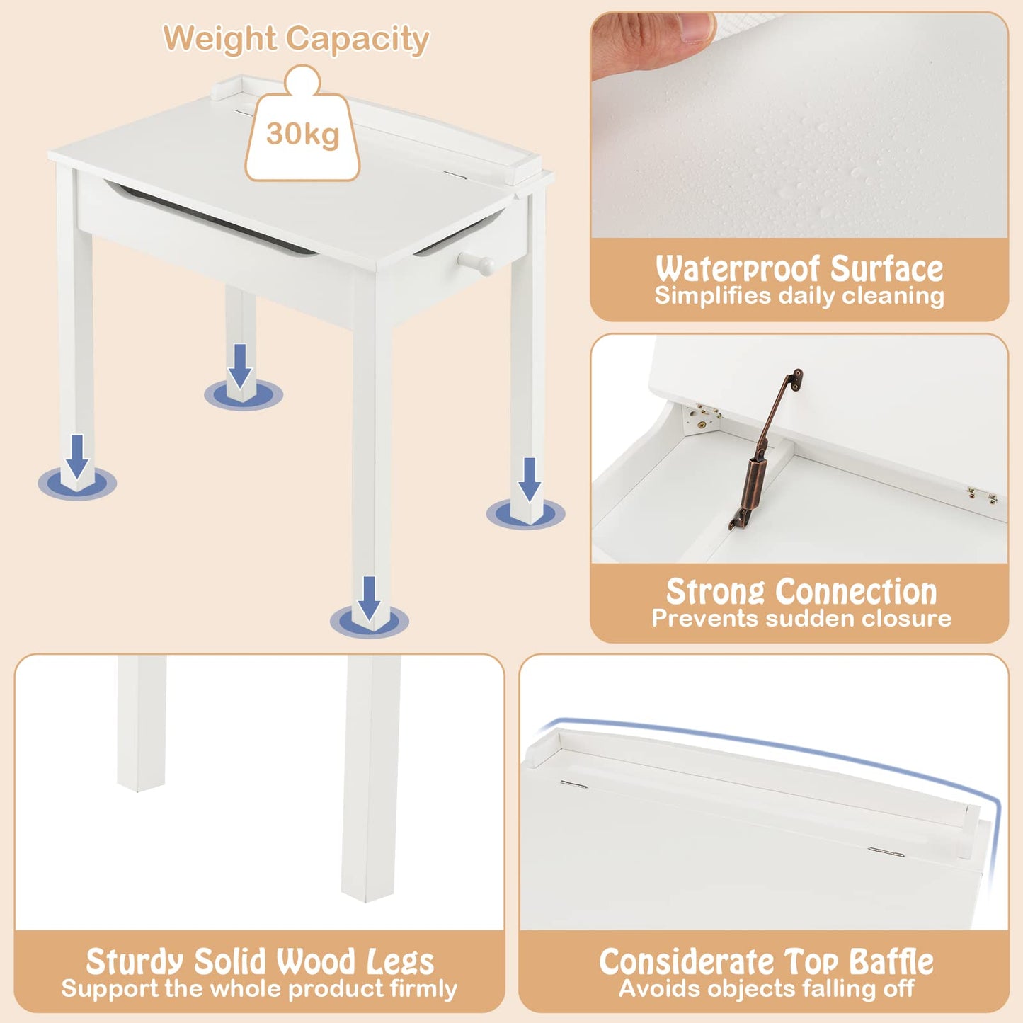 Kids Table and Chair Set with Hidden Space and Hook